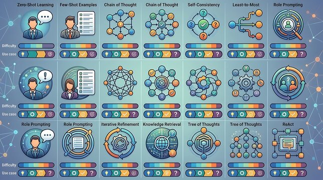 Infographic showing various artificial intelligence prompting techniques