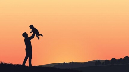 Fototapeta premium Silhouette of a father holding his child up in the air during a sunset. 