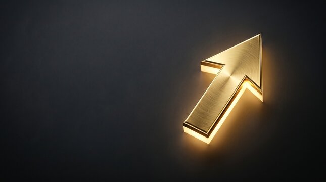 A glowing golden arrow pointing upwards on a dark background.