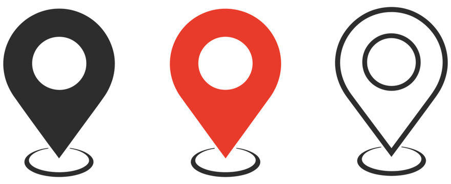 Map pin location icon featuring modern map marker symbols for navigation, destination tracking, geographic mapping, travel, and mobile applications, vector