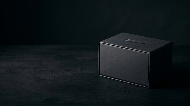 Minimalist black box on dark wooden surface