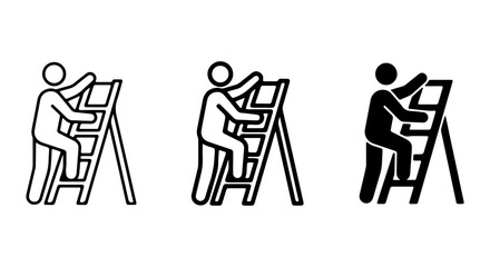 Stick Figure Climbing Ladder Icons, Simple Person Ascending Steps, Career Growth Concept © korim