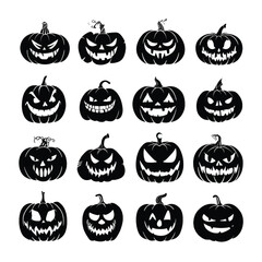 Obraz premium Halloween Pumpkin Face Icons Set with Jack O Lantern Expressions Vector EPS Illustration Bundle