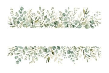 Fototapeta premium Watercolor Eucalyptus Leaves Border Design.