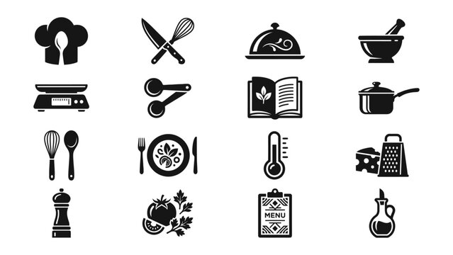 Set Of Cooking And Kitchen Utensil Icons On White Background