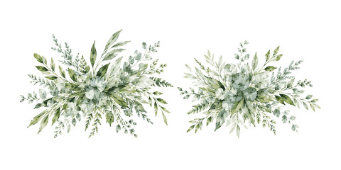 Watercolor floral arrangement with eucalyptus and succulents. © Hato