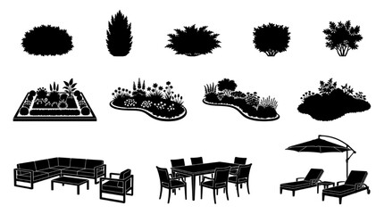 Fototapeta premium Outdoor Garden Furniture Plants Elevation CAD Block Vector Collection