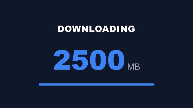 Dynamic download progress animation with increasing megabytes and progress bar, symbolizing data transfer, online activity, and digital progress, for technology concepts and internet speed