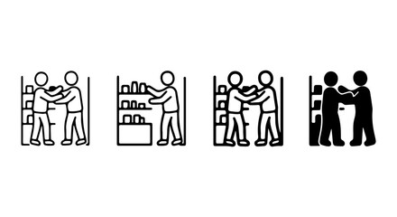 Fototapeta premium Retail Shopping Icons, Customer Service Vector Set, Store Interaction Graphics, Product Selection Illustrations