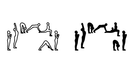 Fototapeta premium Yoga Poses Vector Set, Silhouette Figures in Sequence, Fitness and Wellness Illustration