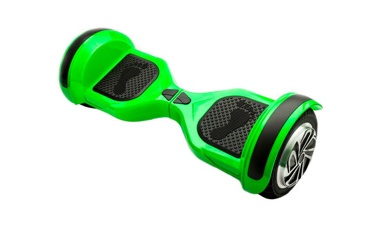 Self-balancing two-wheeled board or hoverboard scooter isolated on white background. Gyroboard:green gyroboard on white background