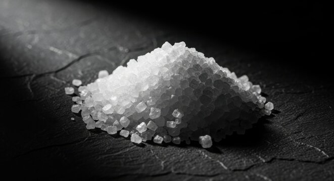 Heap of White Salt Crystals on Dark Surface