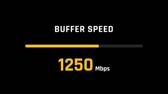Internet speed, buffering animation with increasing Mbps values, seamless loop, symbolizing fast data transfer and connectivity