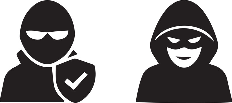 Hooded Figure Silhouette Icons With Checkmark Black On White Background