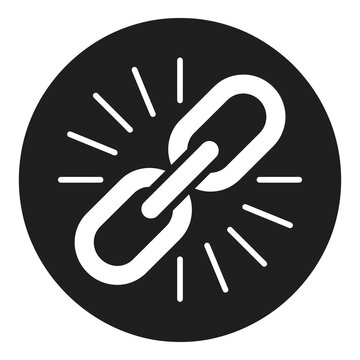 White chain link icon with lines on black circle background icon