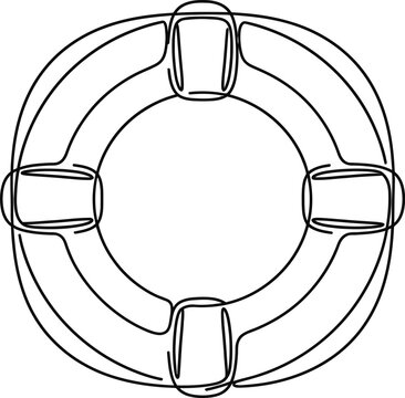Continuous single line drawing of a lifebuoy ring.