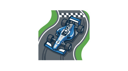 Fototapeta premium Blue Formula Race Car On Track Icon Against White Background