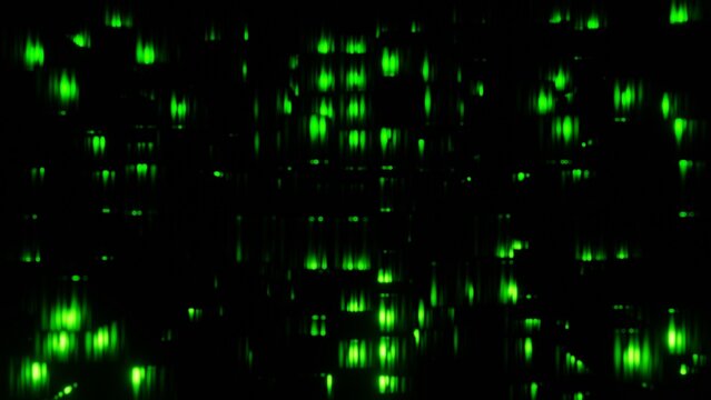 Abstract black background with glowing green neon vertical lines resembling a digital matrix code pattern