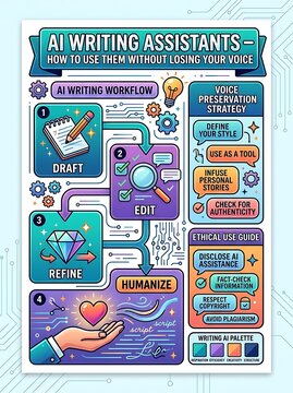Colorful infographic about ai writing workflow and strategy