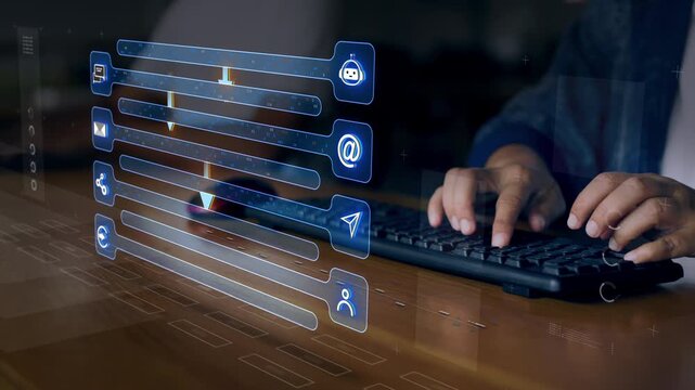 AI Communication Core with Multi-Channel Information Routing Across Layered Workflow Architecture Motion Graphics