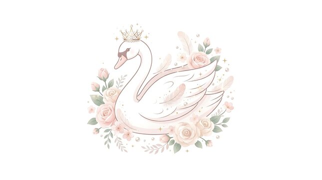 abstract floral background ,wwith swan theme for birthday party , babyshower or wedding theme