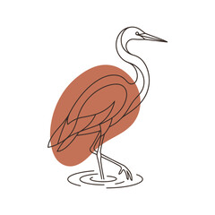 Obraz premium One line heron drawing with red abstract circle background