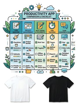 Productivity app comparison and checklist infographic design