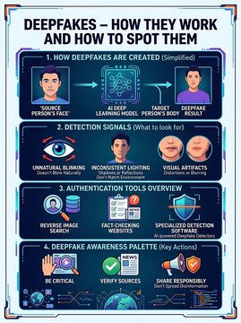 Educational infographic on deepfake technology and detection methods