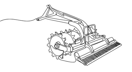 Naklejka premium Cultivator Machine Agricultural Farming Equipment Line Drawing