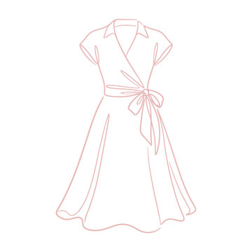 Wrap dress with waist bow minimal line art illustration.