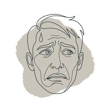 Worried man face line art with sweat drop