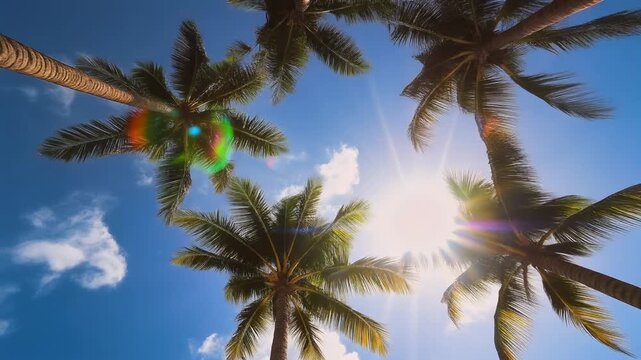 Tropical Palm Trees under Bright Sun 4K Generative AI