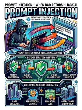 Cybersecurity infographic on ai prompt injection and defense systems