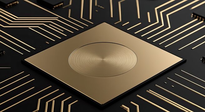 Close-up of a golden central processing unit with intricate circuitry