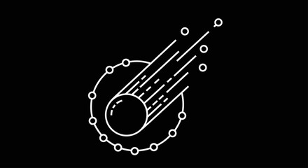 Naklejka premium White line art comet icon on black background.