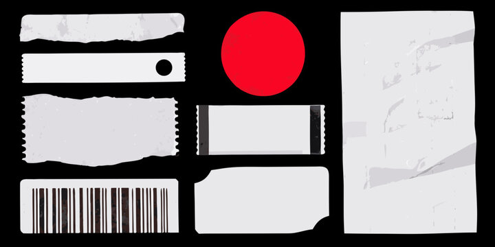 collection of white paper labels with barcode sticker on black background stickers barcodes transparent vector graphic design template printing packaging product inventory logistics
