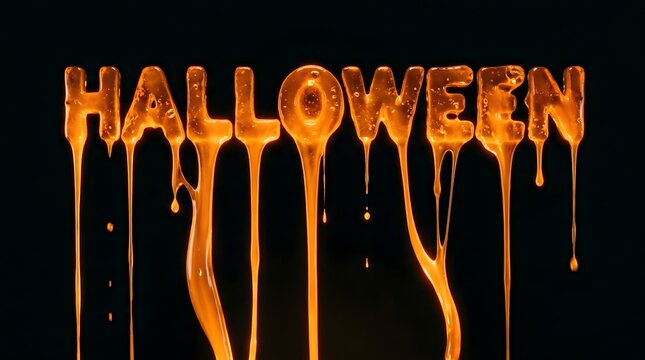 Halloween text made of dripping orange slime on black background