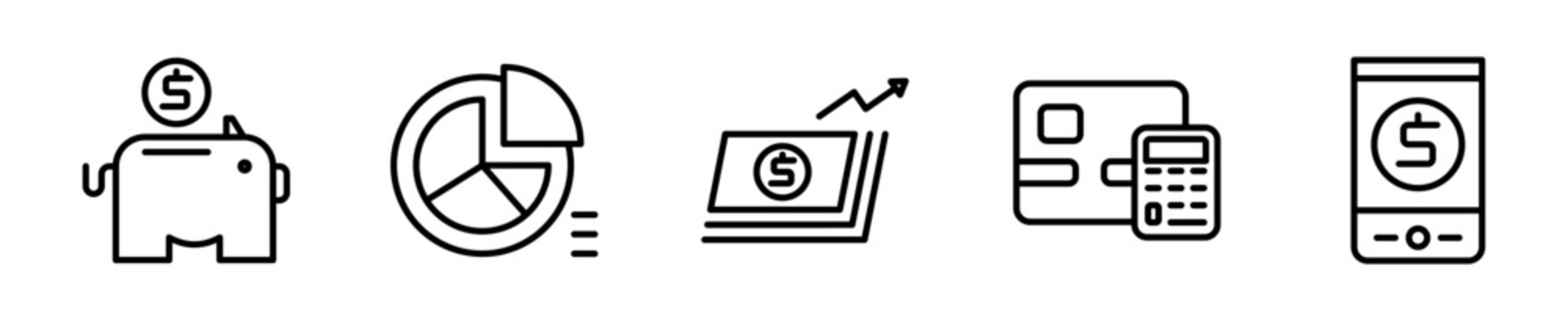 Set de iconos finanzas personales app ahorro presupuesto 5 piezas outline vector