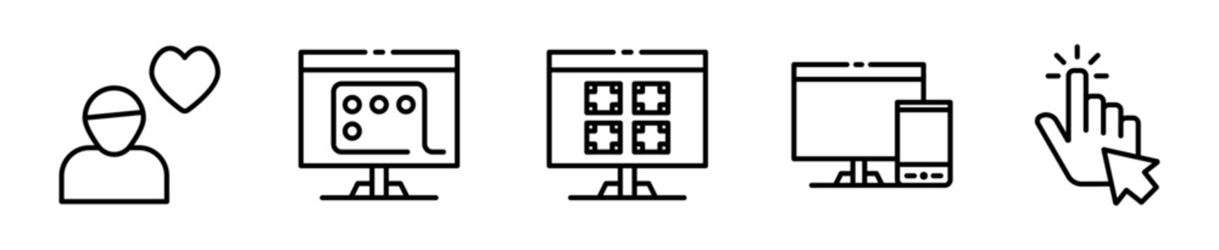 Set de iconos UX UI dise&ntilde;o web interfaz usuario 5 piezas outline vector