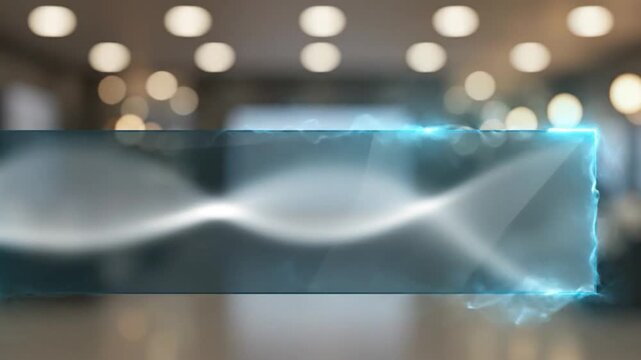 Translucent lower third overlay on blurred office background.