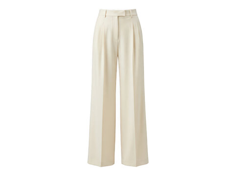 Beige wide leg trousers isolated. Stylish high waisted pants for women.
