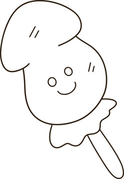Cute Grilled Squid Skewer Line Art Minimalist Japanese Ikayaki Cartoon Coloring Page