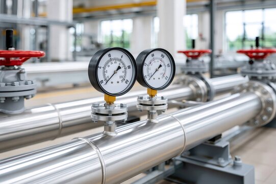Industrial pipes with pressure gauges and valves