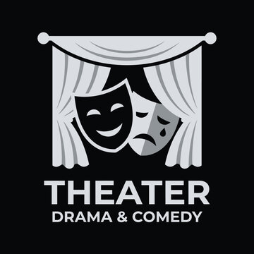 Theater comedy theater curtain masks on stage performance on transparent background icon