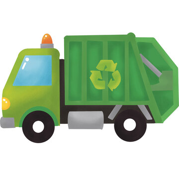 Green recycling garbage truck cartoon vector illustration isolated