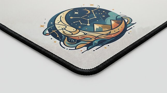 Aesthetic desk mat with celestial moon and constellation design