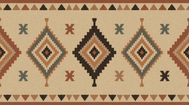 Traditional Kilim Tribal Pattern with Geometric Diamond Ornaments for Textile and Rug Background