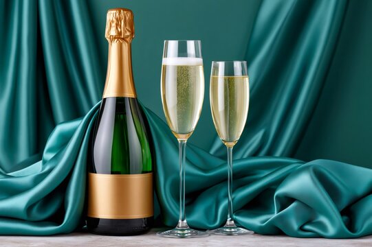 Champagne bottle and flutes celebrating a special occasion