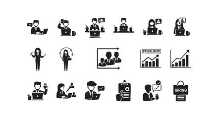 Fototapeta premium Business people working with laptops and other professional settings black silhouette.