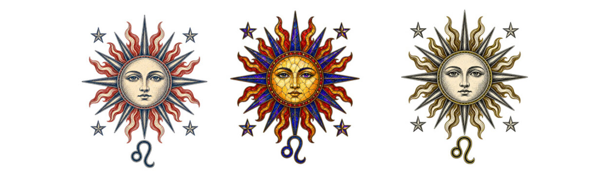 Luxury Golden Leo Zodiac Sun Emblem with Celestial Stars
